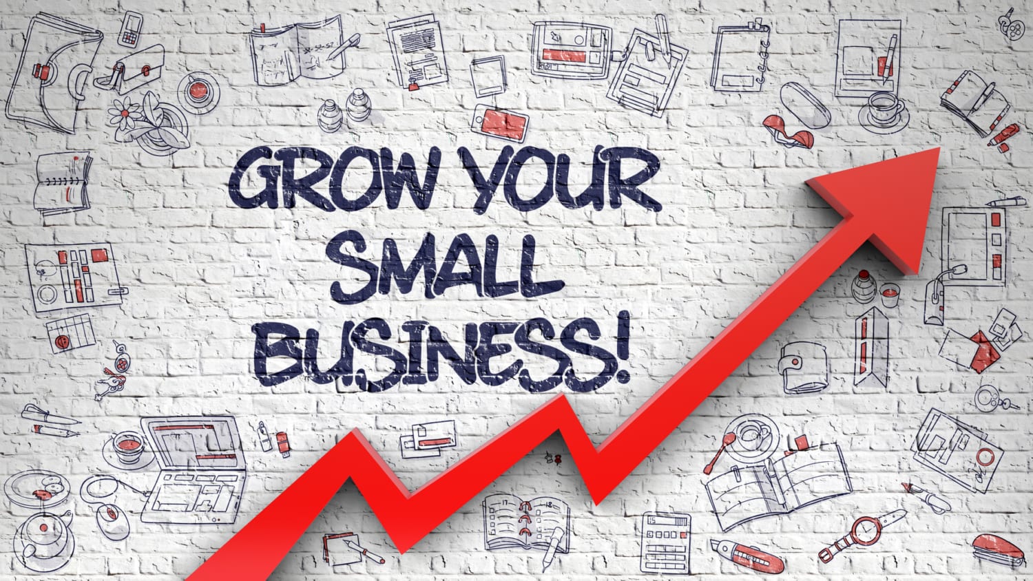 Grow Your Small Business Drawn on White Brick Wall. 3d.